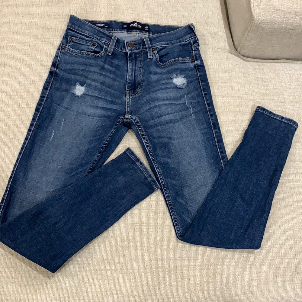 Hollister Super Skinny Advanced Stretch Mens Distressed Dark Wash Jeans W28 L30